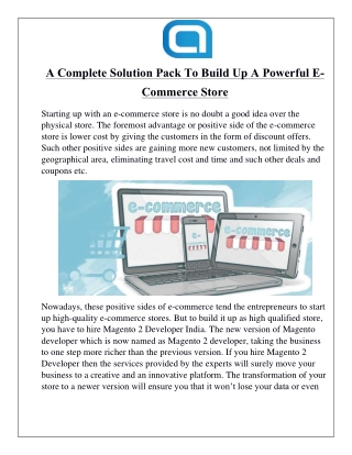 A Complete Solution Pack To Build Up A Powerful E-Commerce Store