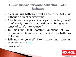 Luxurious Sanitaryware collection – AGL Bathware