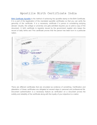 Apostille Birth Certificate India