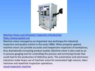 Machine Vision and Ultrasonic Inspection Introduction