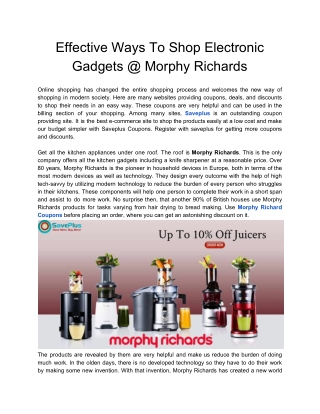 Effective Ways To Shop Electronic Gadgets @ Morphy Richards
