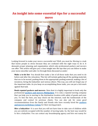 An insight into some essential tips for a successful move