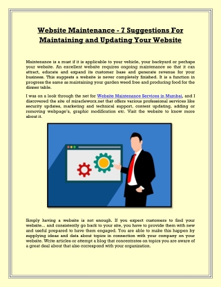 Website Maintenance - 7 Suggestions For Maintaining and Updating Your Website