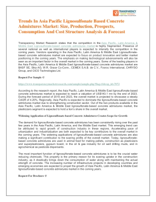 Trends In Asia Pacific Lignosulfonate Based Concrete Admixtures Market: Size, Production, Prospects, Consumption And Cos