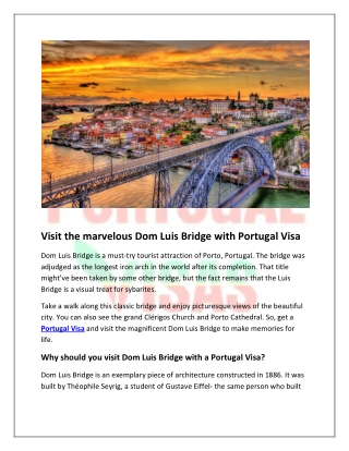 Visit the marvellous Dom Luis Bridge with Portugal Visa