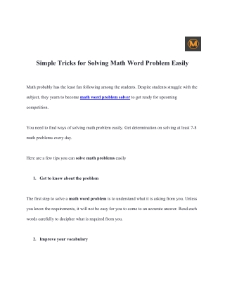 Simple Tricks for Solving Math Word Problem Easily