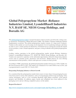 Global Polypropylene Market :Reliance Industries Limited, LyondellBasell Industries N.V, BASF SE, NEOS Group Holdings, a