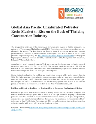 Global Asia Pacific Unsaturated Polyester Resin Market to Rise on the Back of Thriving Construction Industry