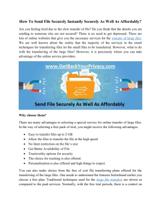 How To Send File Securely Instantly As Well As Affordably