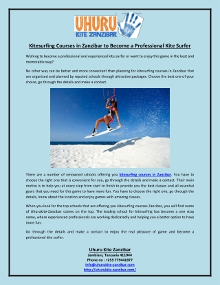 Kitesurfing Courses in Zanzibar to Become a Professional Kite Surfer