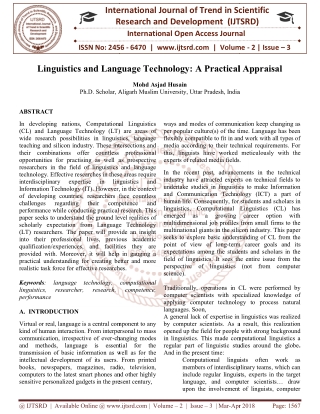 Linguistics and Language Technology A Practical Appraisal