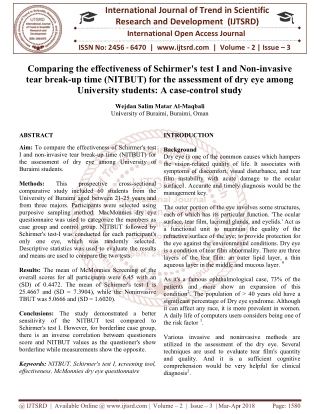 Comparing the effectiveness of Schirmers test I and Non invasive tear break up time NITBUT for the assessment of dry eye