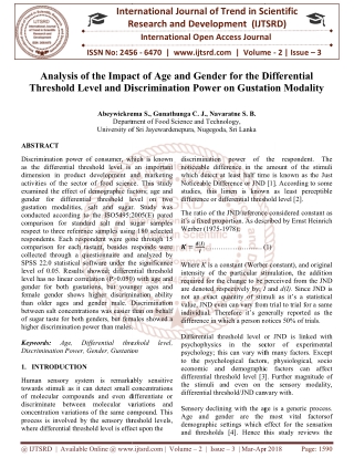 Analysis of the Impact of Age and Gender for the Differential Threshold Level and Discrimination Power on Gustation Moda