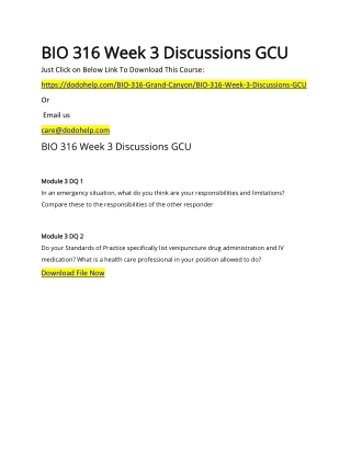 BIO 316 Week 3 Discussions GCU