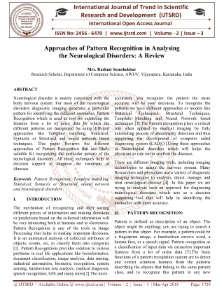 Approaches of Pattern Recognition in Analysing the Neurological Disorders A Review