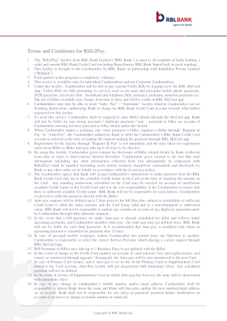 Bills2Pay - Terms and Conditions | RBL Bank