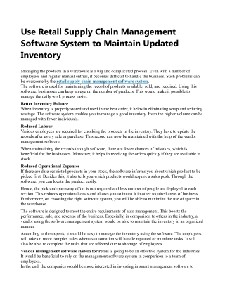 Use Retail Supply Chain Management Software System to Maintain Updated Inventory
