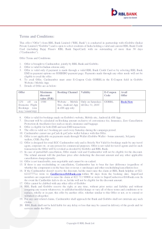 Goibibo Offer Terms and Conditions | RBL Bank