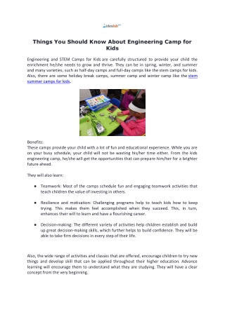 Things You Should Know About Engineering Camp for Kids