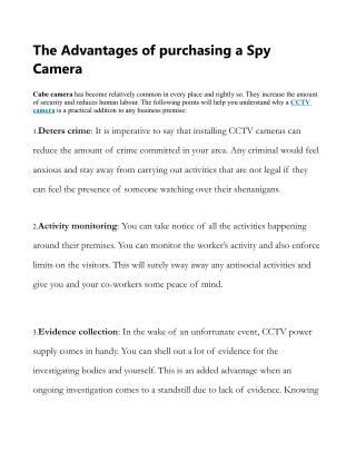 The Advantages of purchasing a Spy Camera