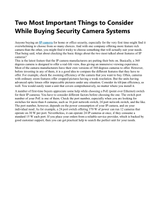 Two Most Important Things to Consider While Buying Security Camera Systems