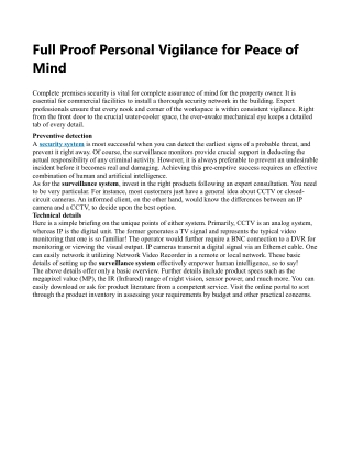 Full Proof Personal Vigilance for Peace of Mind