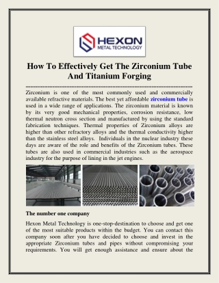 How To Effectively Get The Zirconium Tube And Titanium Forging