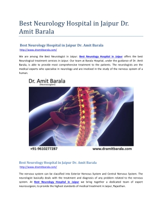 Best Neurology Hospital in Jaipur Dr. Amit Barala