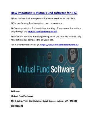 How important is Mutual Fund software for IFA?