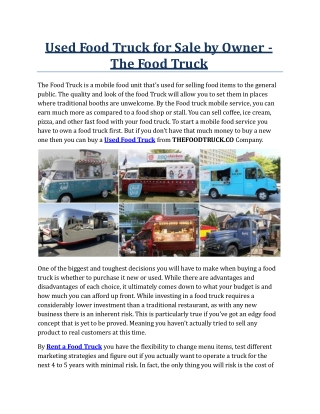 Used Food Truck for Sale by Owner - The Food Truck