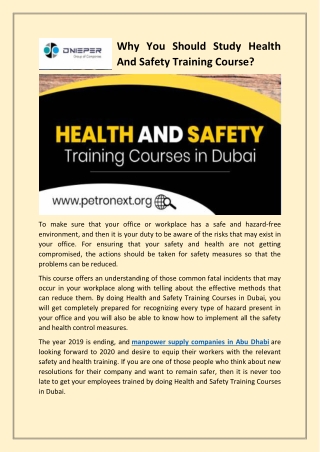 Why You Should Study Health And Safety Training Course?