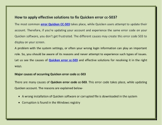 How to apply effective solutions to fix Quicken error cc-503?