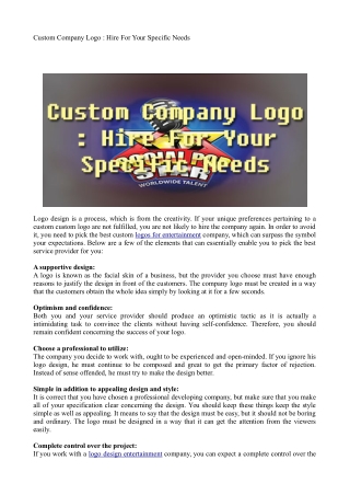 Custom Company Logo : Hire For Your Specific Needs