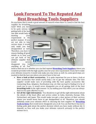 Look Forward To The Reputed And Best Broaching Tools Suppliers