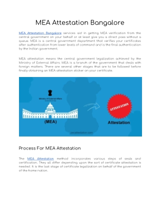 MEA Attestation Bangalore