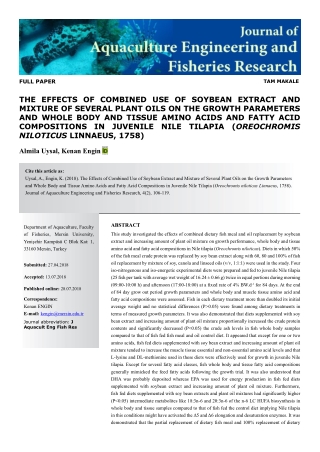 The effects of combined use of soybean extract and mixture of several plant oils in juvenile nile tilapia