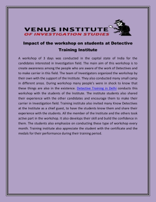Impact of the workshop on students at Detective Training Institute