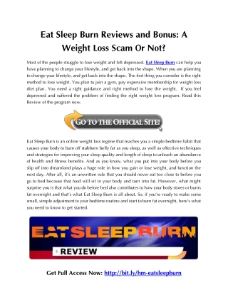 Eat Sleep Burn Reviews and Bonus