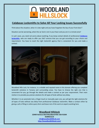 Calabasas Locksmiths to Solve All Your Locking Issues Successfully