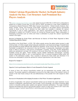 Global Calcium Hypochlorite Market: In-Depth Industry Analysis On Size, Cost Structure And Prominent Key Players Analysi