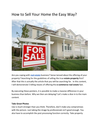 How to Sell Your Home the Easy Way?