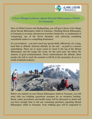 A Few Things to Know about Mount Kilimanjaro Climb in Tanzania