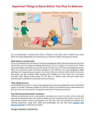 Important Things to Know Before You Plan To Relocate
