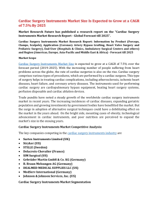 Cardiac Surgery Instruments Market Size Is Expected to Grow at a CAGR of 7.5% By 2025
