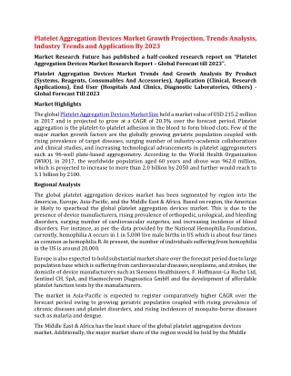 Platelet Aggregation Devices Market Growth Projection, Trends Analysis, Industry Trends and Application By 2023