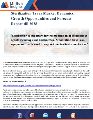 Sterilization Trays Market Dynamics, Growth Opportunities and Forecast Report till 2028