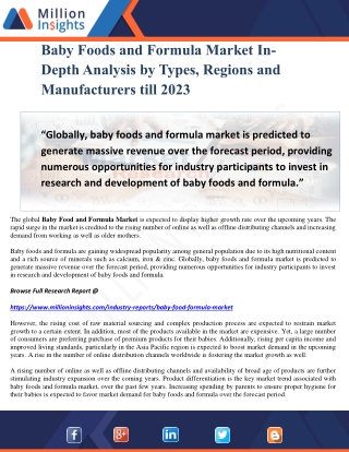 Baby Foods and Formula Market In-Depth Analysis by Types, Regions and Manufacturers till 2023