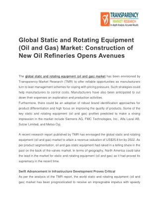 Global Static and Rotating Equipment (Oil and Gas) Market -Global Industry Analysis, Size, Share, Growth, Trends, and Fo