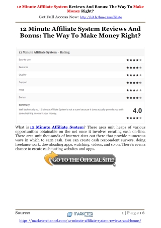 12 Minute Affiliate System Reviews And Bonus: The Way To Make Money Right?