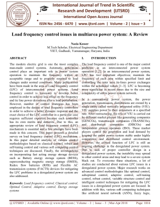 Load frequency control issues in multiarea power system A Review